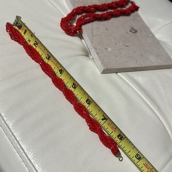 Beaded Necklace and Bracelet Set-Red Seed Beads-Multi Strand Twisted Details-EUC - Picture 10 of 14